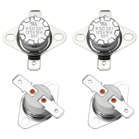 4 Pcs KSD301 Thermostat 155C/311F 16A Normally Closed N.C Adjust Snap Disc Temperature Switch,Ceramic Material