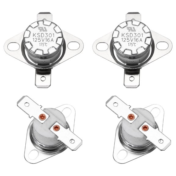 4 Pcs KSD301 Thermostat 175C/347F 16A Normally Closed N.C Adjust Snap Disc Temperature Switch,Ceramic Material