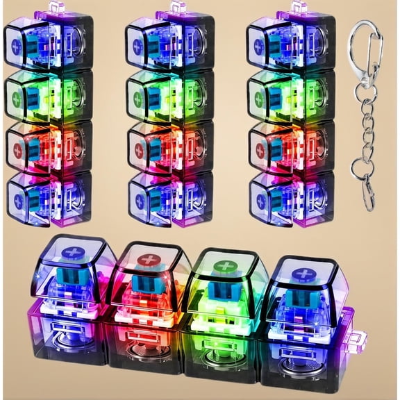 4 Pcs Keyboard Fidget Toy, Keyboard Fidget with LED Light Keyboard Keychain, Light up Fidget Clicker for Stress Relief ADHD Anxiety Gifts for Adults (Macaron)