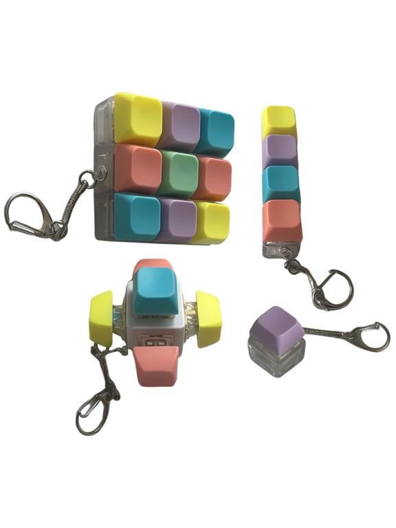 4 Pcs Keyboard Fidget Toy Set for Adult, Macaron Color Decompression Keychain, Mini Stress Relief Fidget Clicker, Portable Decompression Toys, Key Pendant, Desk Decoration