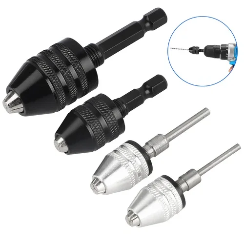 4 Pcs Keyless Drill Chuck, 1/4, 1/8, 1/16 Inch Hex And Round Shanks Quick Change