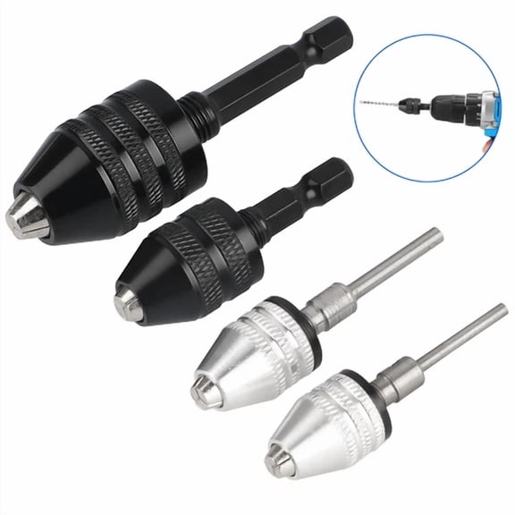 4 Pcs Keyless Drill Chuck, 1/4, 1/8, 1/16 Inch Hex And Round Shanks Quick Change