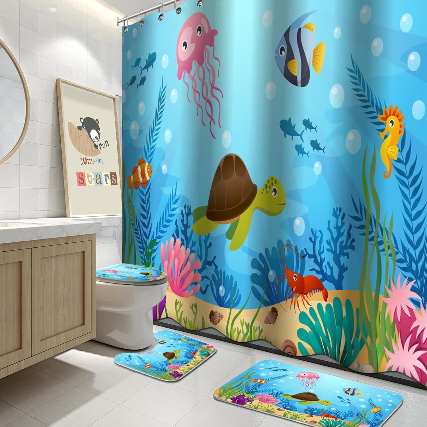 4 Pcs Kids Bathroom Shower Curtain Set, Colorful Duck Bathroom Sets for ...