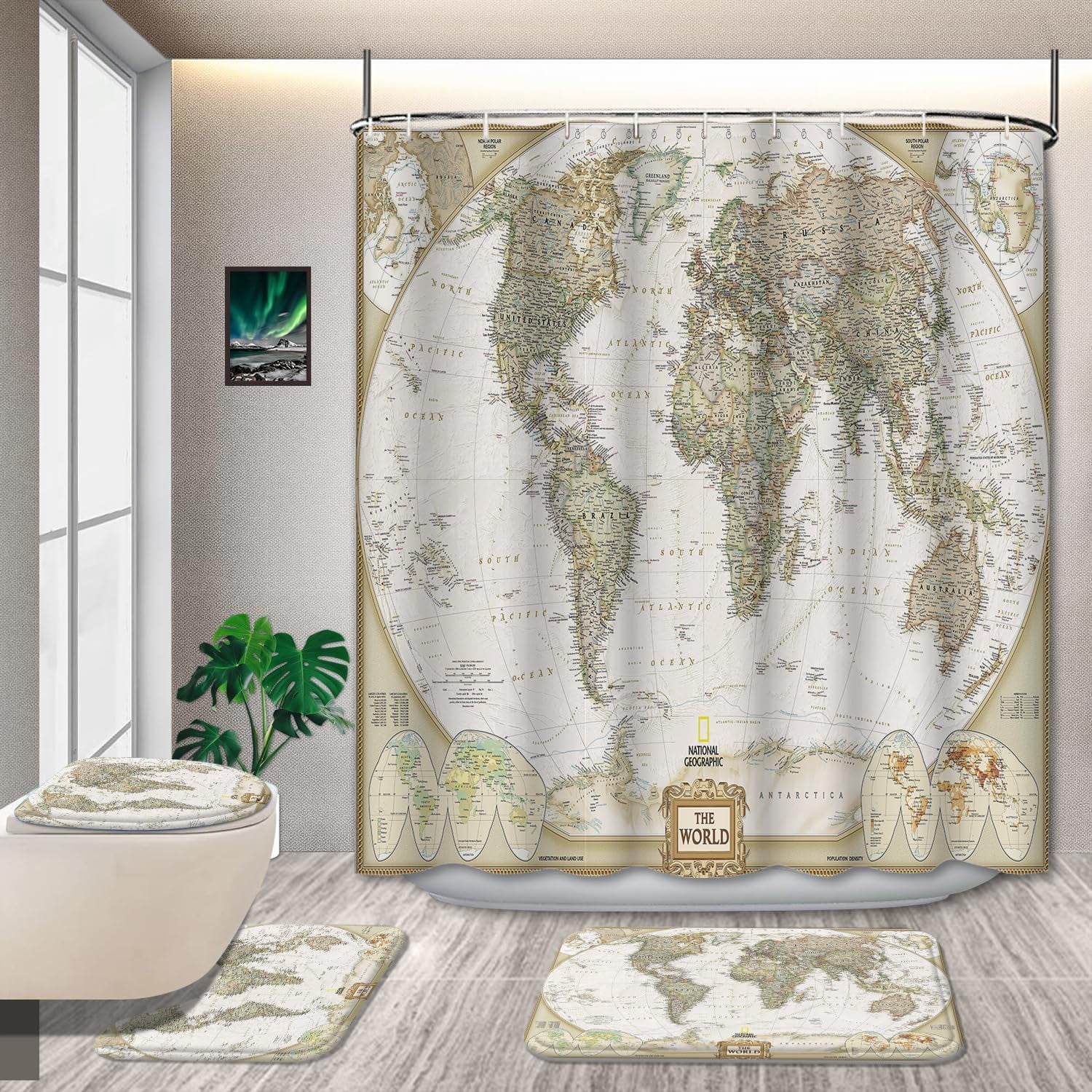 4 Pcs Kids Boys Shower Curtain Sets with Non-Slip Rugs, Cartoon Planet Cute Universe Galaxy Space Moon Kid Shower Curtain Bathroom Set Baby Cosmos for Boys Girls Kids Bath Curtain 72x72In