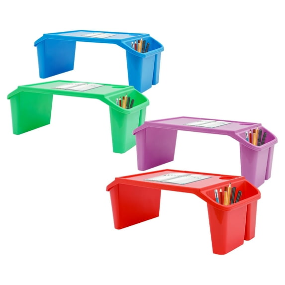 4 Pcs Kids Lap Desk Tray, Plastic Breakfast Laptop Trays, Portable Lap Bed Table w/Side Pockets 22" x 12" x 8"