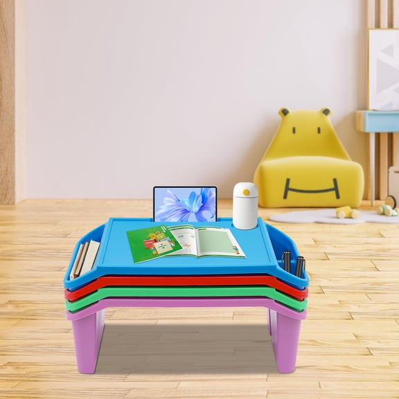 4 Pcs Kids Lap Desk Tray, Plastic Breakfast Laptop Trays with Side Pockets, Portable Lap Bed Table Suitable for Writing, Reading, Drawing, etc.