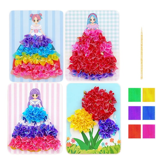 4 Pcs Kids Princess Dress Up Theme Art And Crafts Set For Boys Age 4-12 Puzzle Poke In Painting DIY Animals Toy Gift For Activity Game Birthday