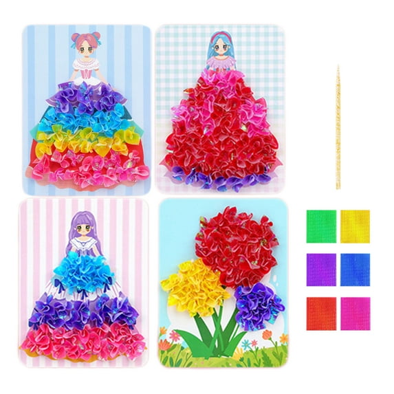 4 Pcs Kids Princess Dress Up Theme Art And Crafts Set For Boys Age 4-12 Puzzle Poke In Painting DIY Animals Toy Gift For Activity Game Birthday