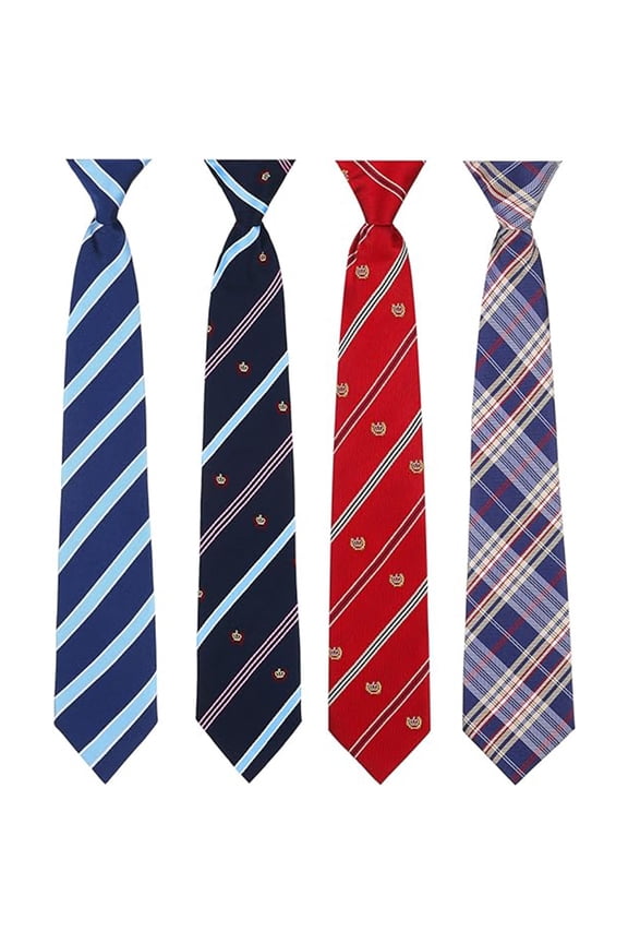 4 Pcs Kids Tie for Boys Adjustable Zipper Youth Child Toddler Necktie Wedding Graduation School Uniform 6-12 Years