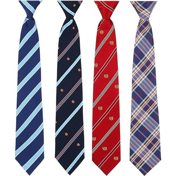 4 Pcs Kids Tie for Boys Adjustable Zipper Youth Child Toddler Necktie Wedding Graduation School Uniform 6-12 Years