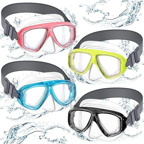 4 Pcs Kids Youth Swim Goggles with Nose Cover Elastic Strap Diving Swim Mask Swimming Waterproof Snorkel Goggle