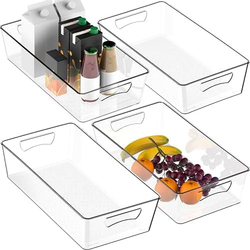 4 Pcs Kitchen Clear Bin Storage Organizer, 15" x 8" x 3.75"