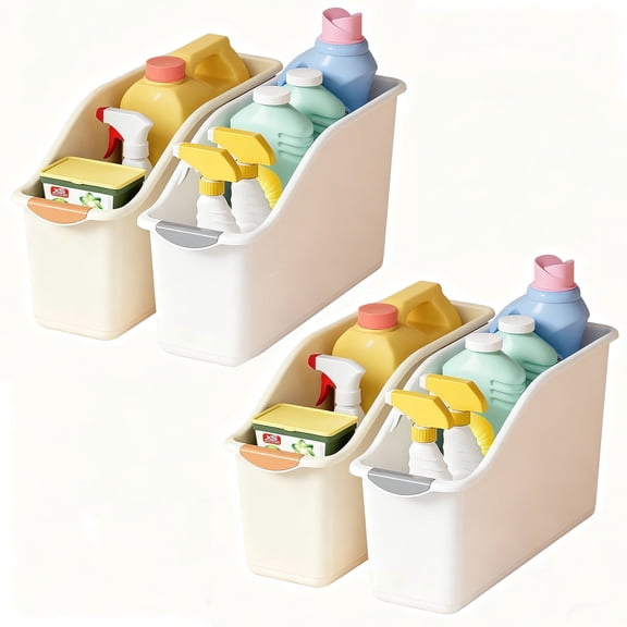 4 Pcs Kitchen Organizers and Storage, Stackable Plastic Storage Bins for Bathroom, Kitchen, Pantry, Cabinets