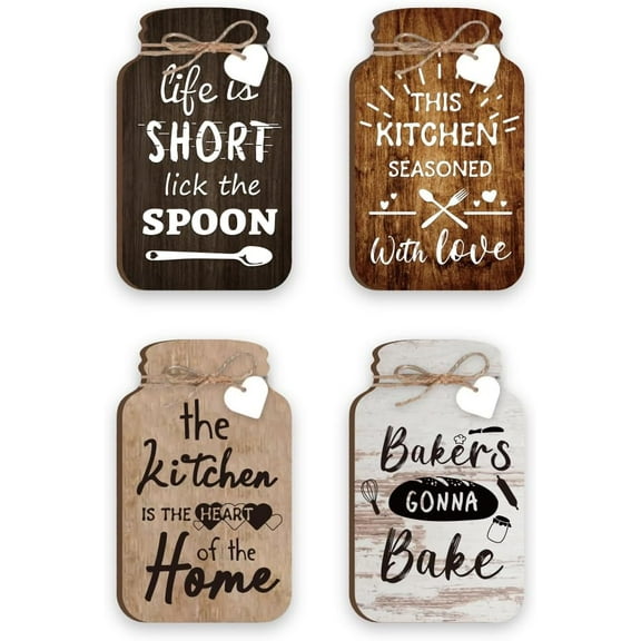 4 Pcs Kitchen Wall Decor Mason Jar Set With Love Kitchen Wooden Hanging Signs Inspirational Kitchen Decor