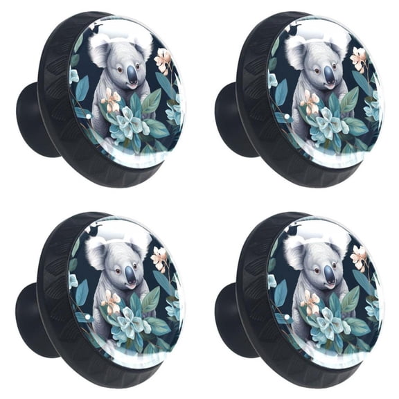 4 Pcs Koala Baby Animal Print Cabinet Knobs 30mm Round Crystal Glass Drawer Handles Pulls with Screws for Kitchen Cupboard Wardrobe Closet Dresser, Home&Office