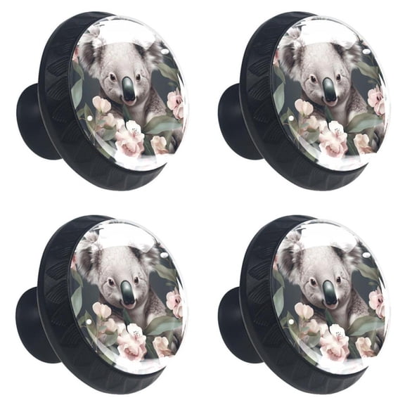 4 Pcs Koala Baby Animal Print Cabinet Knobs 30mm Round Crystal Glass Drawer Handles Pulls with Screws for Kitchen Cupboard Wardrobe Closet Dresser, Home&Office
