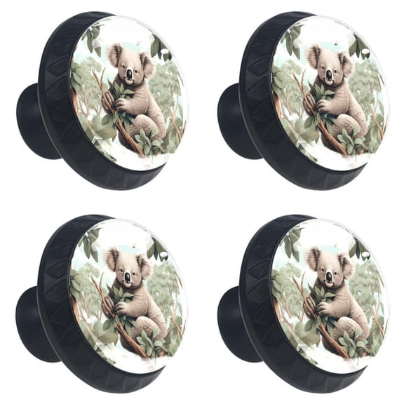 4 Pcs Koala Baby Animal Print Cabinet Knobs 30mm Round Crystal Glass Drawer Handles Pulls with Screws for Kitchen Cupboard Wardrobe Closet Dresser, Home&Office