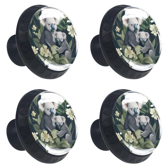 4 Pcs Koala Mother and Baby Print Cabinet Knobs 30mm Round Crystal Glass Drawer Handles Pulls with Screws for Kitchen Cupboard Wardrobe Closet Dresser, Home&Office