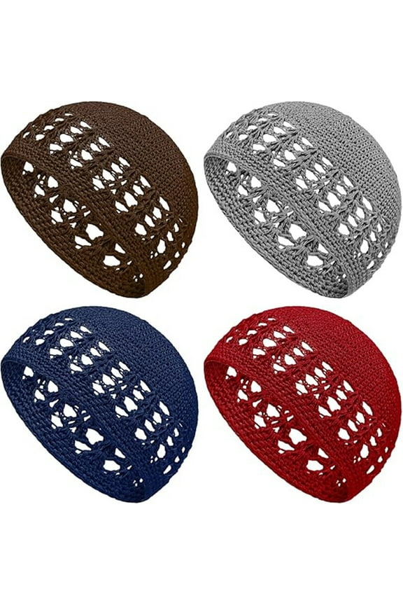 4 Pcs Kufi Hat for Men Knit Kufi Cap Crochet Beanie Skull Beanie Muslim African Hat for Men Women
