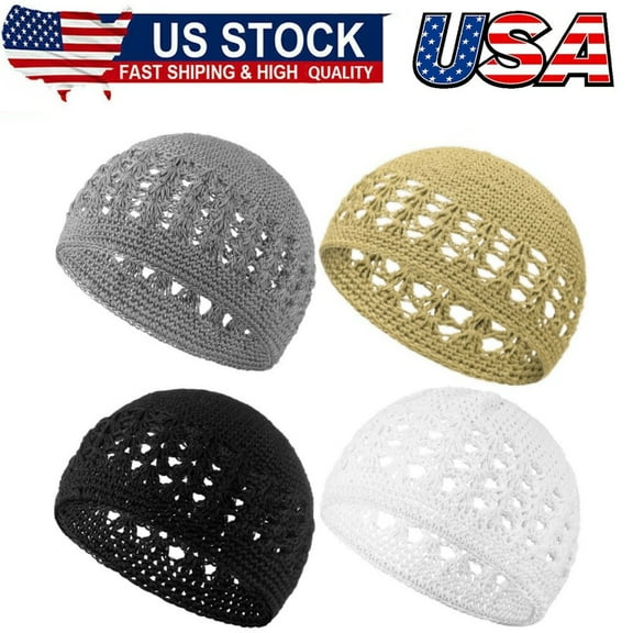 4 Pcs Kufi Hat for Men Knit Kufi Cap Crochet Beanie Skull Beanie for Men Women