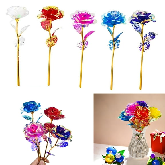 4 Pcs LED Light Up Eternal Galaxy Rose Flowers, Gold Plated Enchanted Roses, Perfect for Women, Girls, Christmas, Thanksgiving, Valentine's Day, Birthdays, Weddings, and Party Decorations (Red)