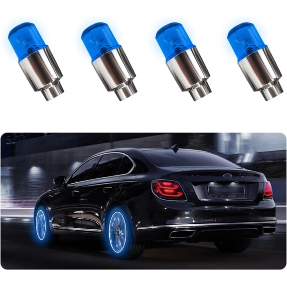 4 Pcs LED Tire Valve Stem Cap Lights Waterproof Motion Sensor Neon Wheel Spoke Flashing Light For Car Truck Motorcycle Bicycle Blue