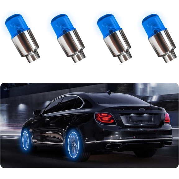 4 Pcs LED Tire Valve Stem Cap Lights Waterproof Motion Sensor Neon Wheel Spoke Flashing Light For Car Truck Motorcycle Bicycle Blue