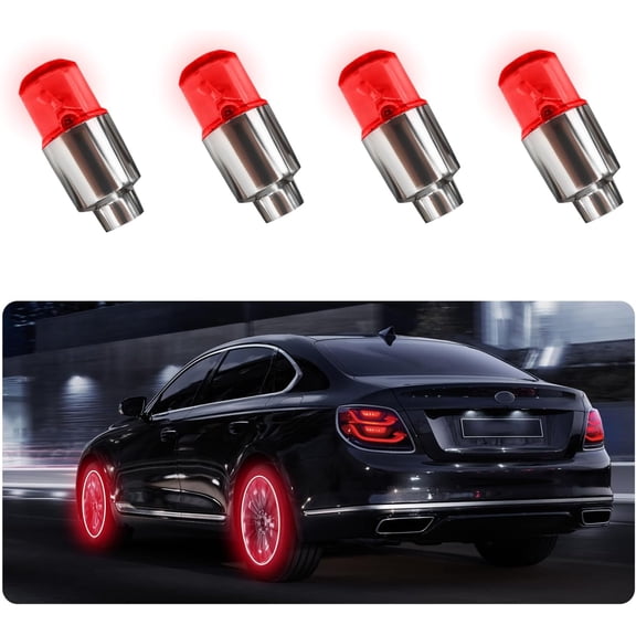 4 Pcs LED Tire Valve Stem Cap Lights Waterproof Motion Sensor Neon Wheel Spoke Flashing Light For Car Truck Motorcycle Bicycle Red