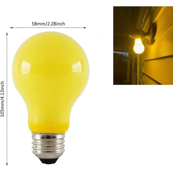 4 Pcs LED Yellow Bug Light Bulbs Outdoor 3W A19 Yellow Light Bulbs 25 Watt Equivalent E26 Porch Bug Lights for Outside 2000K Amber Night Light Bulb Decorative Lamp for Home Hallway Porch Light
