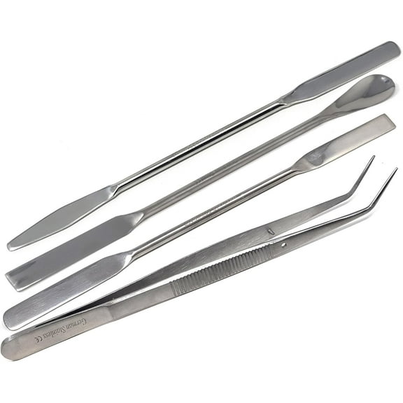 4 Pcs Lab Kit - Double Ended Spatula and Tweezer Ideal for Powder Handling, Transferring & Mixing Stainless Steel Science Kit