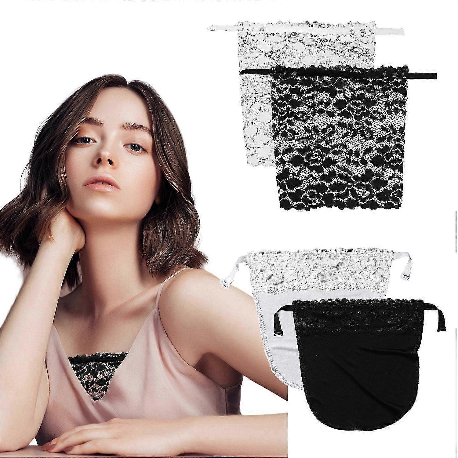 Modesty Overlay 4 Pcs Lace Privacy Invisible Bra, Adjustable Lady Clip-on Mock Camisole ...