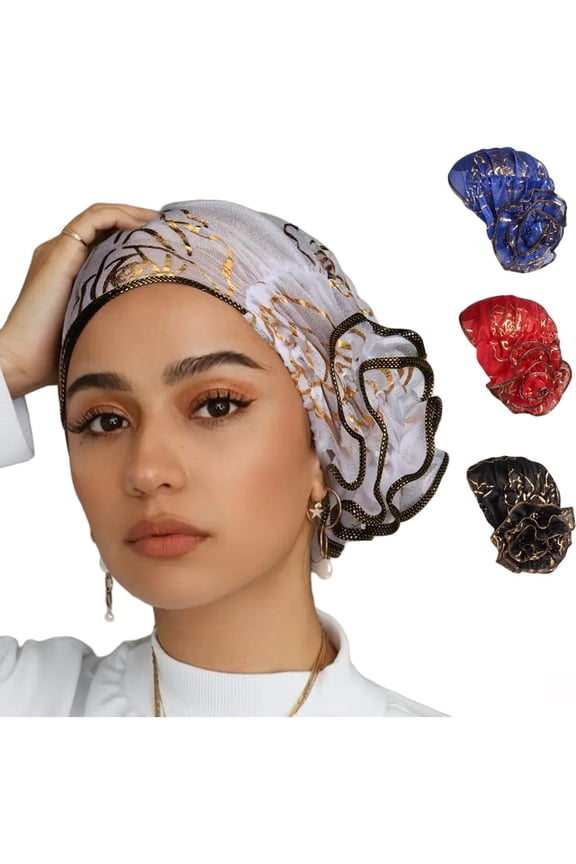 4 Pcs Lace head wraps for women, Stretchy Turban Beanie Head Scarf Skull Cover Cap for Chemo Headwear