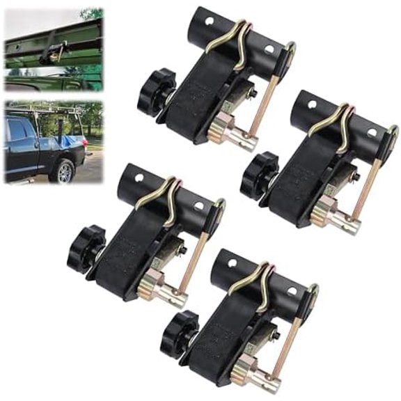 4 Pcs Ladder Rack Straps with J-Hook, 1.5" Wide x 7.5' Ladder Rack Ratchet Straps, 2" Black Round Tube Mount, Retractable Ratchet Tie Down Strap Roof Rack for Ladders, Pipe, 500 lbs Load