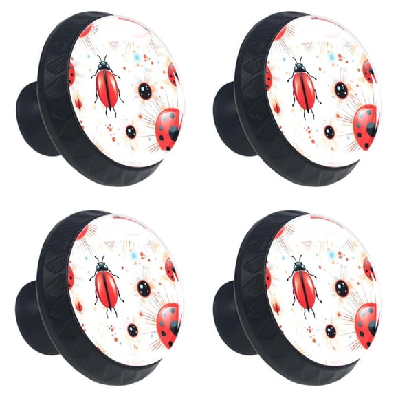 4 Pcs Ladybug Dots Lines Print Cabinet Knobs 30mm Round Crystal Glass Drawer Handles Pulls with Screws for Kitchen Cupboard Wardrobe Closet Dresser, Home&Office
