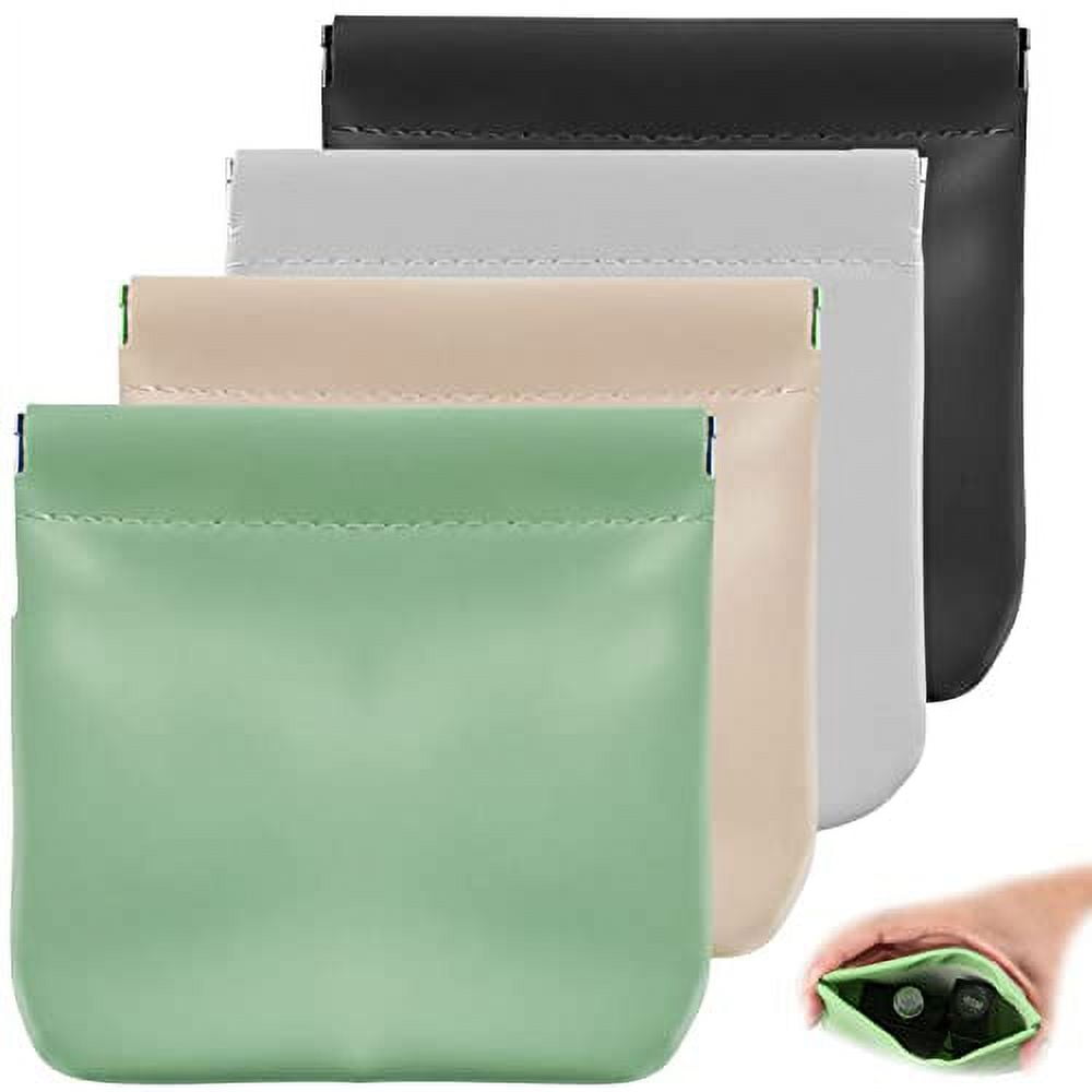 CANIPHA 4pcs Lambskin Pocket Cosmetic Bag, Waterproof Portable No Zipper  Self-closing Small Makeup Pouch for Women Mini Travel Storage bag for
