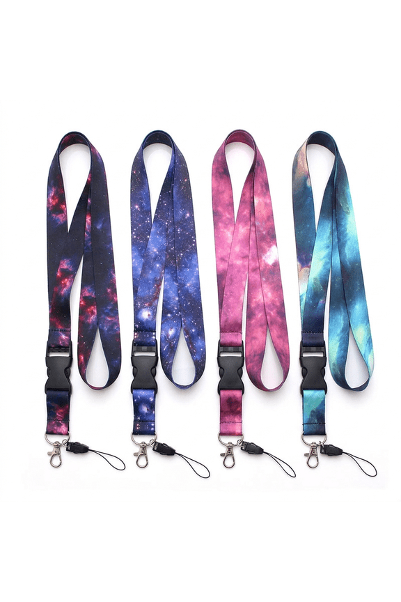 Starry Sky Galaxy Lanyard, Quick Release Neck Strap with Metal Lobster Clasp & Phone Loop, 20.27" Nylon Lanyard for ID Badges, Keys, Phones, 4 Styles Nebula Design