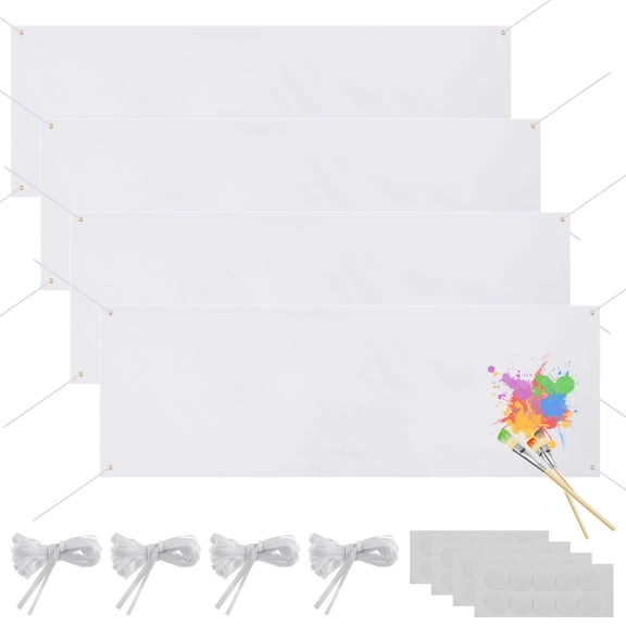 4 Pcs Large Banners, 26 Ft Customizable Fabric Graffitis, White DIY Polyester Banners With Hanging Ropes, Stickers, Sublimation Displays For Art, Indoor Outdoor