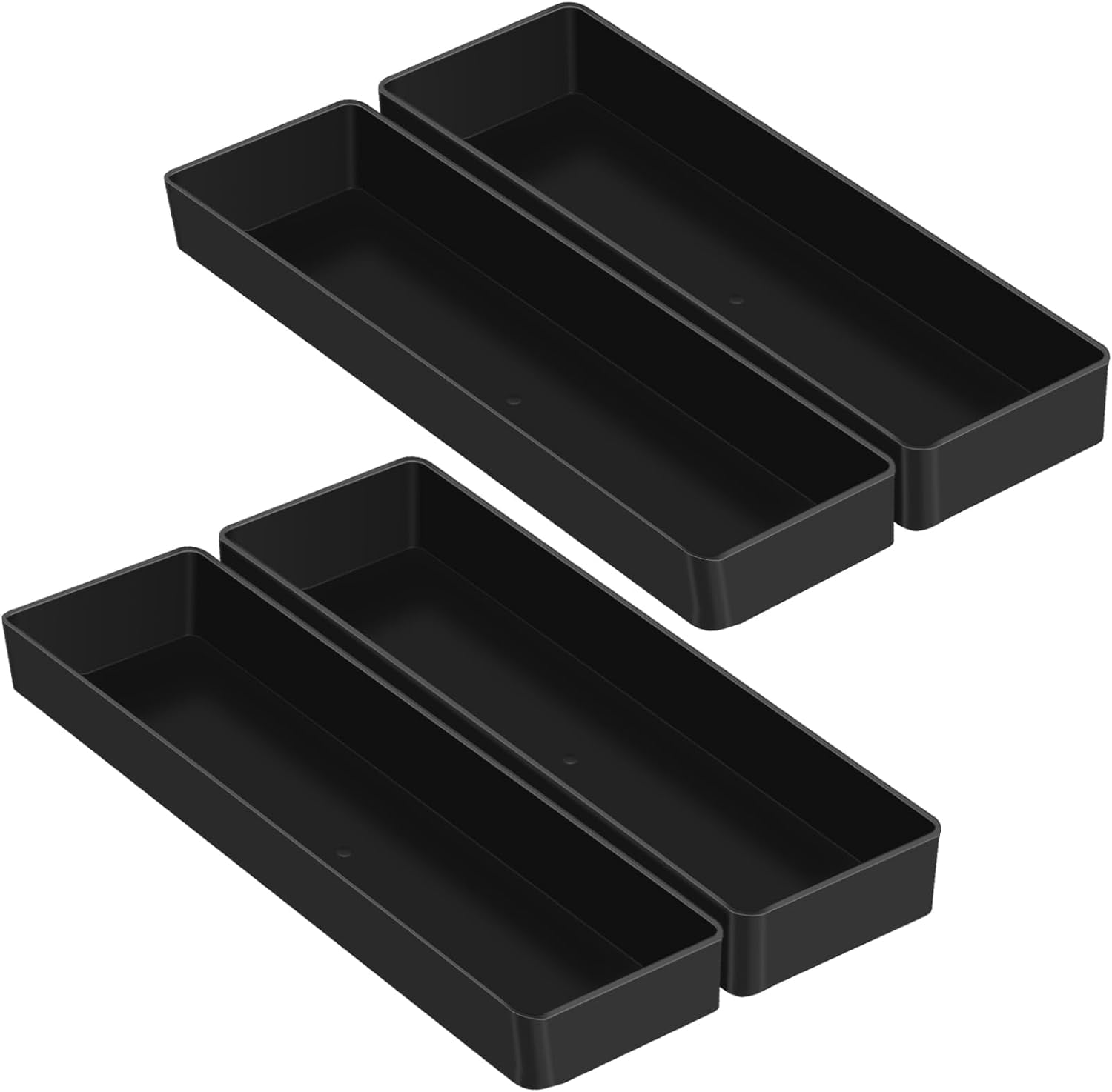4 Pcs Large Black Rectangular Desk Organizer Set, Half Accessory Tray, Plastic Tabletop Organizer for Office, Home, or Study, Dimensions: 9.45 x 2.95 x 1.38 Inches