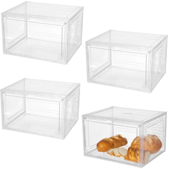 4 Pcs Large Bread Boxes, Clear Plastic Bread Storage Boxes for Countertop, Stackable Bakery Storage Containers, Transparent Bread Keepers for Homemade Bread