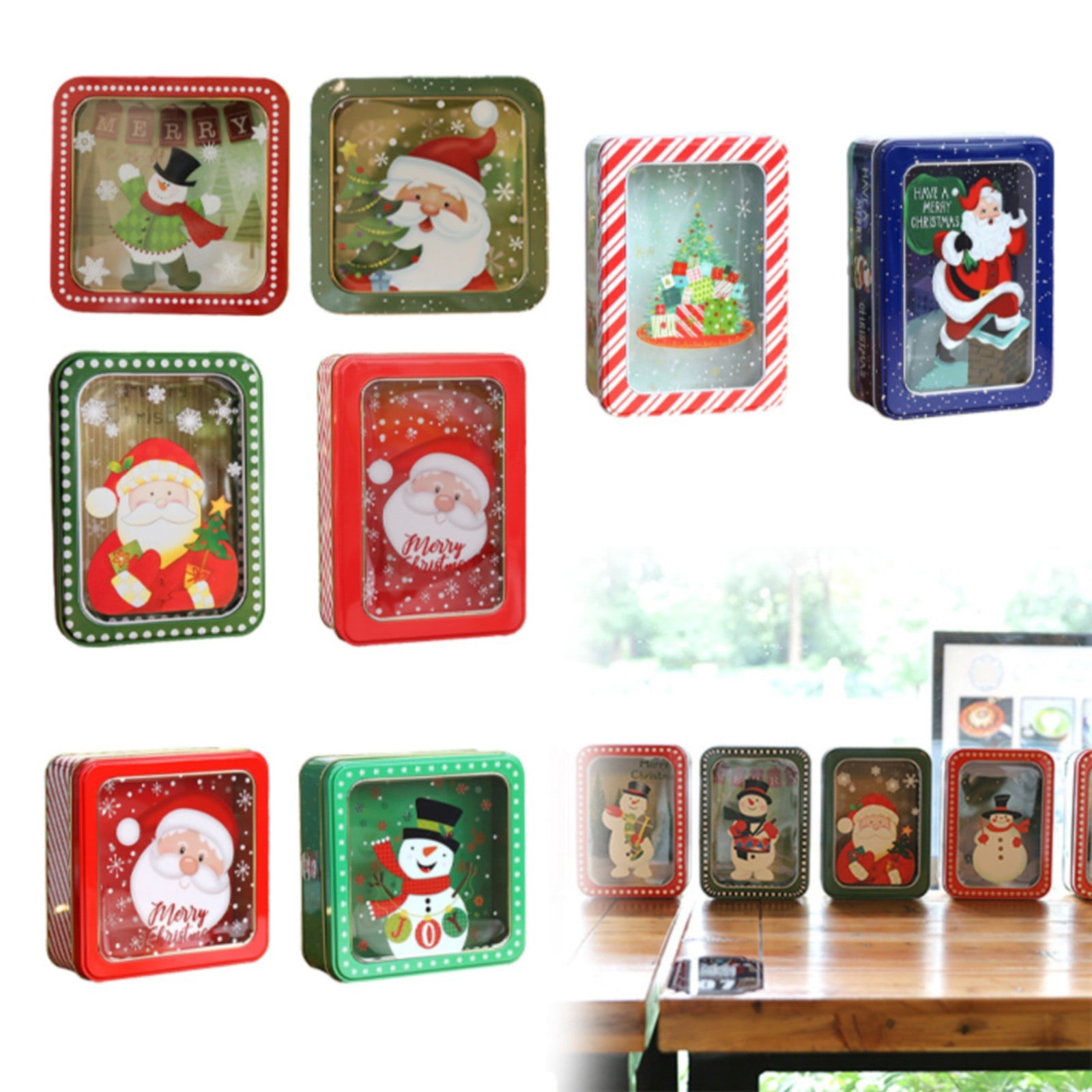 4 Pcs Large Christmas Cookie Tins with Lids, Christmas Tin, Rectangular ...