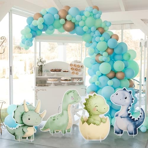 4 Pcs Large Dinosaur Cutout Cardboard Standup Decorations Cute Dinosaur Baby Shower Decorations Cartoon Backdrop Photo Props for Birthday Party Supplies Cake Table Decor, 4 Styles
