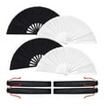 thumbnail image 1 of 4 Pcs Large Folding Fan Silk Hand Fan Chinese Japanese Tai Handheld Fan Folding Dancing Prop Craft F Black&White Plastic+Polyester, 1 of 4