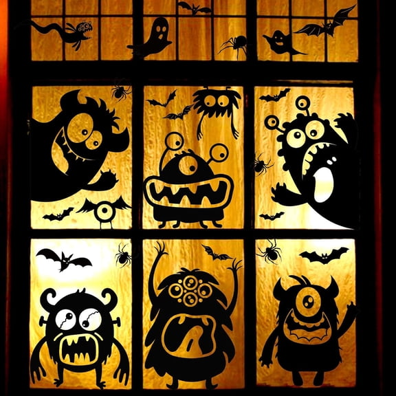 4 Pcs Large Halloween Window Clings Decorations - Silhouette Decorations With Scary Witch Stickers for Windows