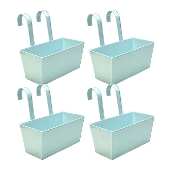 4 Pcs Large Hanging Flower Pots for Railing Railing Planter Box for Any Balcony, Porch or Deck Countryside Style Window Planter Boxes Are Perfect to Herbs & Flowers for Garden(Light Blue)