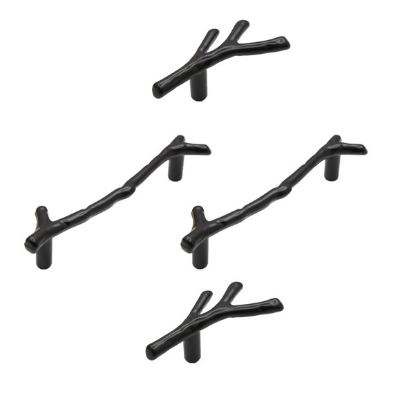 Set of 4 Black Zinc Alloy Branch Style Cabinet Knobs for Doors and Drawers, Decorative Hardware Accessories