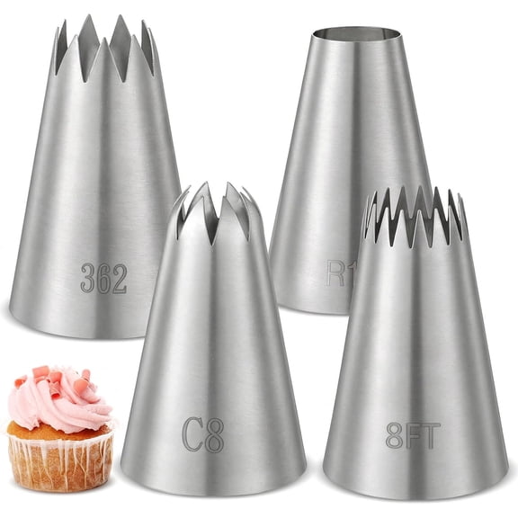4 Pcs Large Piping Tips Stainless Steel Round Icing Nozzle Set Frosting Pastry Cake Decorating Tools
