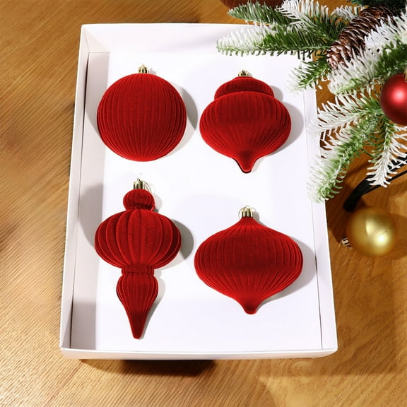 4 Pcs Large Velvet Christmas Ball Ornaments Vintage Christmas Plastic Ball Ornaments Flocked Tree Hanging Decoration for Xmas Party Wedding Home Decor