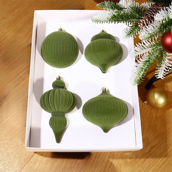 4 Pcs Large Velvet Christmas Ball Ornaments Vintage Christmas Plastic Ball Ornaments Flocked Tree Hanging Decoration for Xmas Party Wedding Home Decor