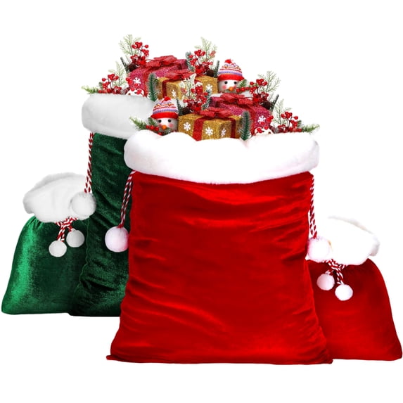 4 Pcs Large Velvet Santa Gift Bags Bulk 28 x 20 16 x 12 Luxury Xmas Gift Sacks with Drawstring Christmas Bags Wrapping for Xmas Toys Santa Present(Green&Red)