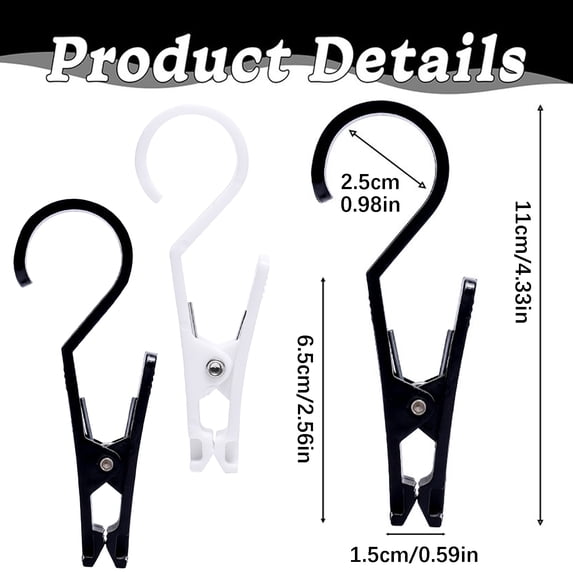 4 Pcs Laundry Hooks, Plastic Clothes Pins, Super Strong Hanger Clips, Closet Organizer Clamps Hooks for Clothing Store, Home, Office & Workshop, Black